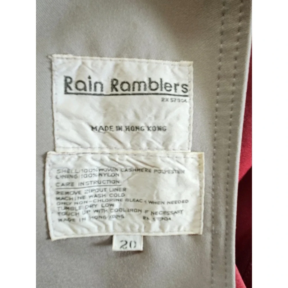Vintage Rain Ramblers Red Trench Coat Removable Fleece Liner Size 20 Raglan
